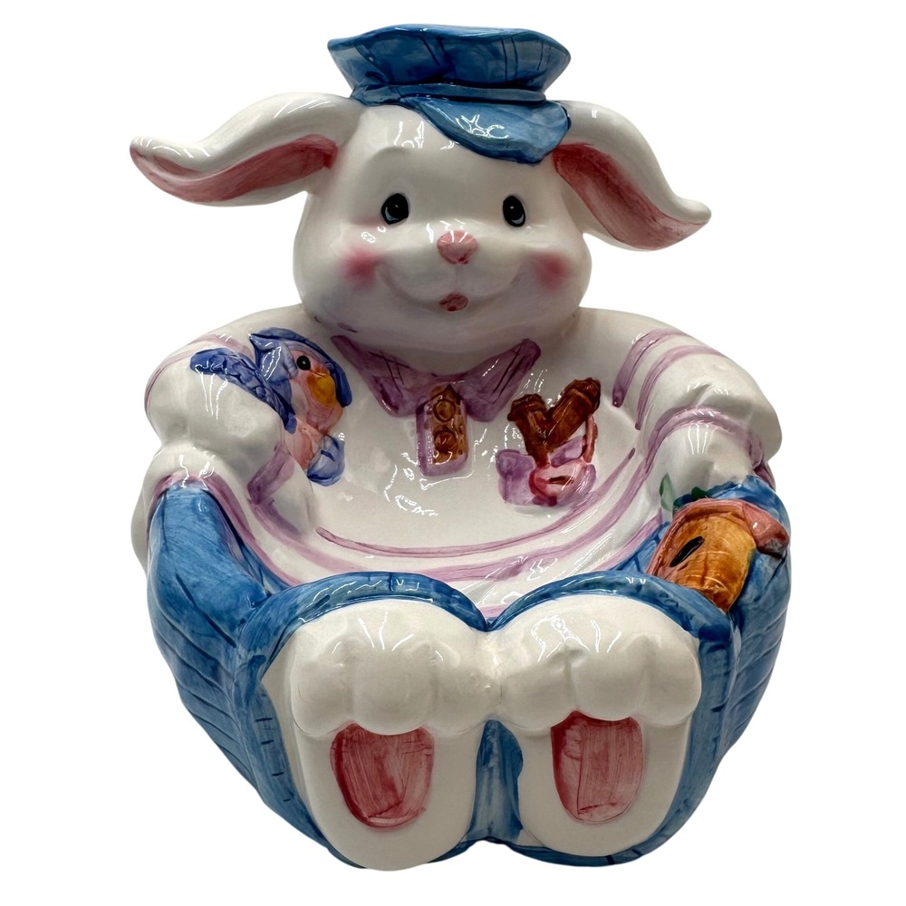 WCL Easter Bunny Rabbit Candy Dish Bowl Spring Home Decor Grandmacore Whimsical
